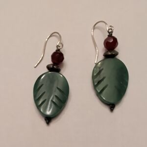 Sterling Silver Green Stone Leaf Earrings